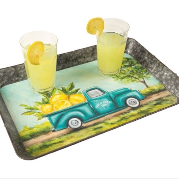 Farmhouse Truck Lemons Galvanized Metal Tray Decor - Picture 3 of 6